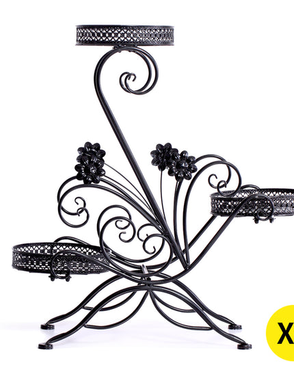Levede Plant Stand Outdoor Indoor Metal Black-1975420369321988096