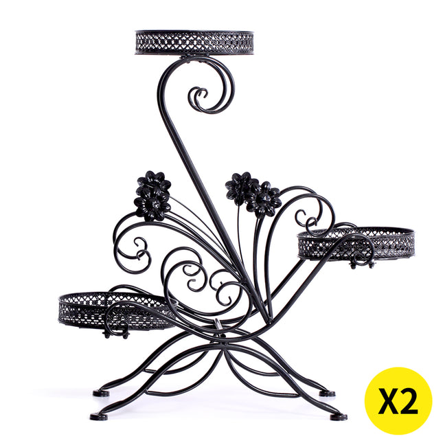 Levede Plant Stand Outdoor Indoor Metal Black-1975420369321988096