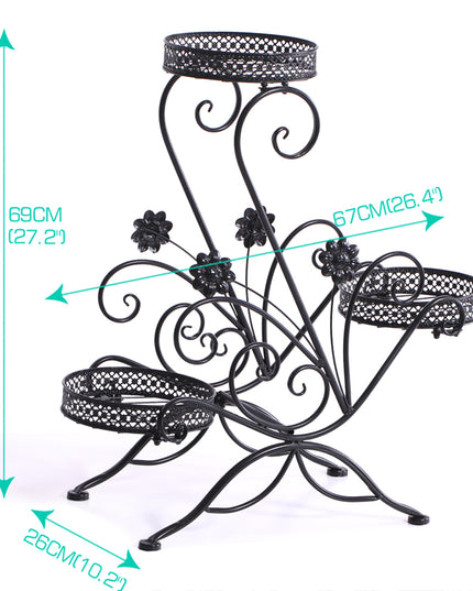 Levede Plant Stand Outdoor Indoor Metal Black-1975420369321988098