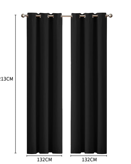2x Blockout Curtains Panels 3 Layers Black-1975420489853702146