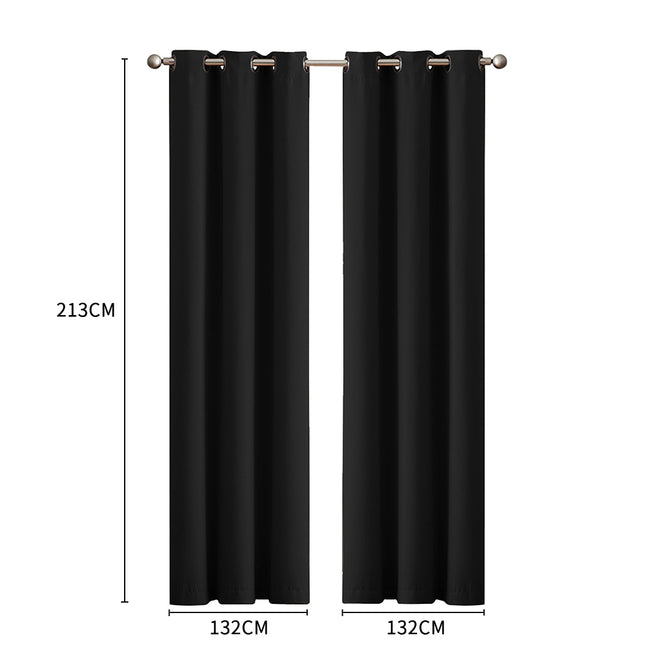 2x Blockout Curtains Panels 3 Layers Black-1975420489853702146