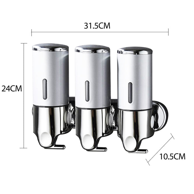3 Bottles Bathroom Shower Soap Dispenser Silver-1973193874797105154