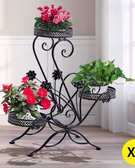 Levede Plant Stand Outdoor Indoor Metal Black-1975420369321988103