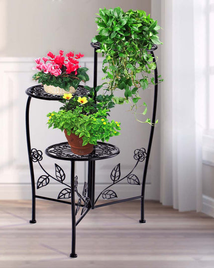 Plant Stand Outdoor Indoor Flower Pots Black-1973193772137320455