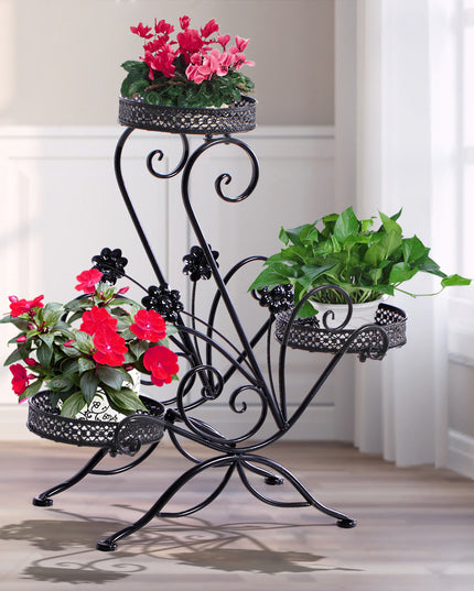Levede Plant Stand Outdoor Indoor Metal Black-1973193797928095751