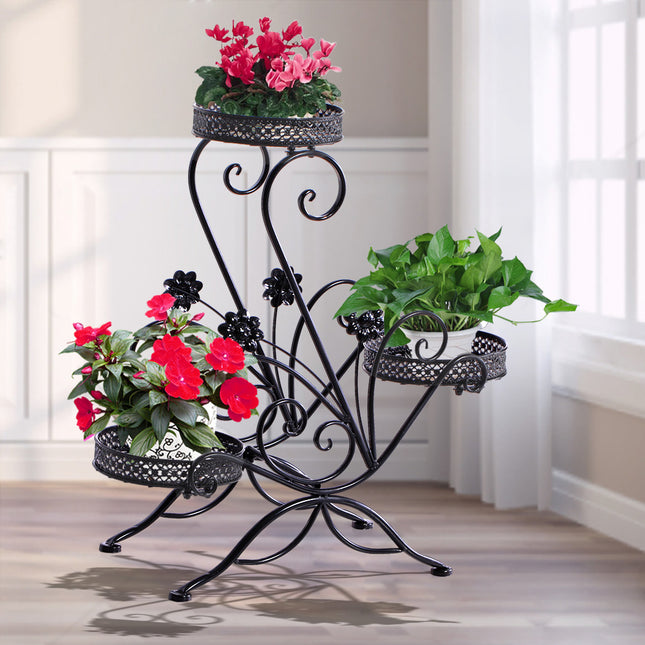 Levede Plant Stand Outdoor Indoor Metal Black-1973193797928095751