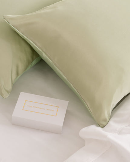 SILK PILLOW CASE TWIN PACK - SIZE: 51X76CM - Sage-1951134814539223043