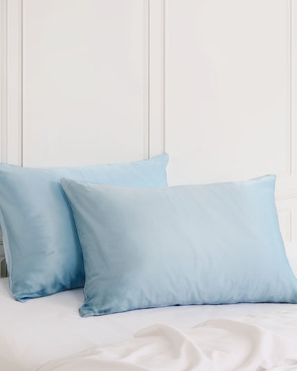 SILK PILLOW CASE TWIN PACK - SIZE: 51X76CM - Soft Blue-1951134815088676864