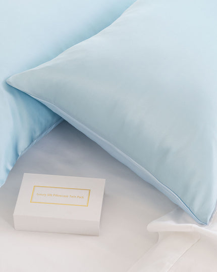 SILK PILLOW CASE TWIN PACK - SIZE: 51X76CM - Soft Blue-1951134815088676867