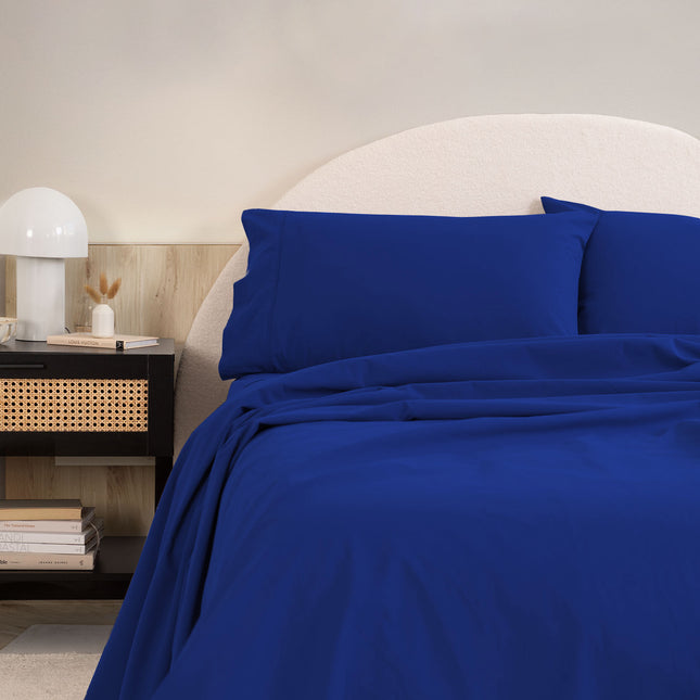 Royal Comfort Vintage Washed 100 % Cotton Sheet Set Single - Royal Blue-1951134886819663873