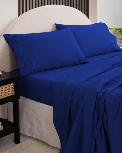 Royal Comfort Vintage Washed 100 % Cotton Sheet Set Double - Royal Blue-1951134887813713920