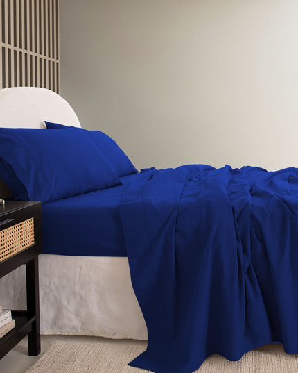 Royal Comfort Vintage Washed 100 % Cotton Sheet Set Double - Royal Blue-1951134887813713922
