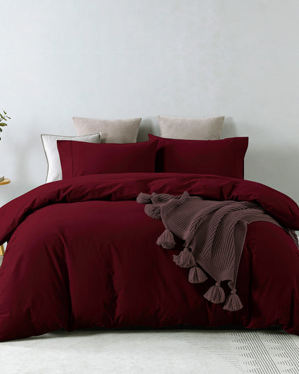 Royal Comfort Vintage Washed 100 % Cotton Quilt Cover Set Single - Mulled Wine-1951134831647789056