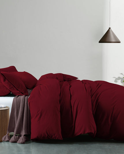 Royal Comfort Vintage Washed 100 % Cotton Quilt Cover Set Single - Mulled Wine-1951134831647789057