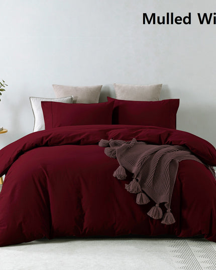 Royal Comfort Vintage Washed 100 % Cotton Quilt Cover Set Single - Mulled Wine-1951134831647789062