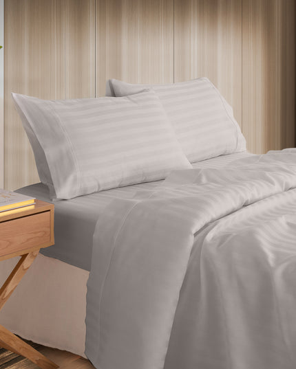 KENSINGTON 1200TC COTTON SHEET SET IN STRIPE-QUEEN - SILVER (GREY)-1951134850631208960