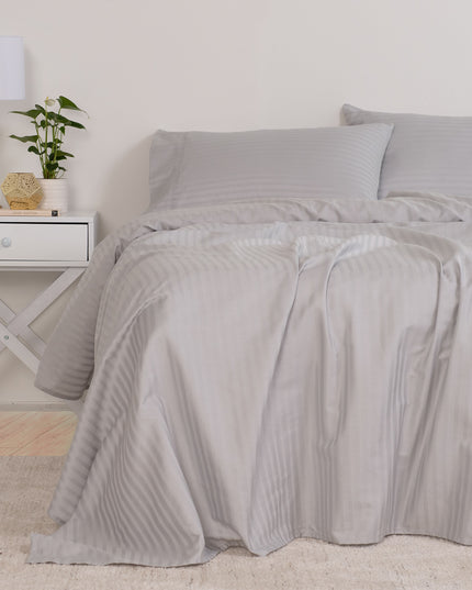 KENSINGTON 1200TC COTTON SHEET SET IN STRIPE-QUEEN - SILVER (GREY)-1951134850631208961