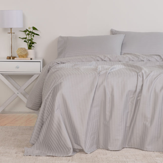 KENSINGTON 1200TC COTTON SHEET SET IN STRIPE-QUEEN - SILVER (GREY)-1951134850631208961