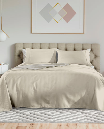 KENSINGTON 1200TC COTTON SHEET SET IN STRIPE-KING - SAND-1951134851184857088