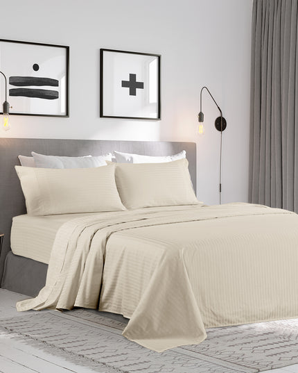 KENSINGTON 1200TC COTTON SHEET SET IN STRIPE-KING - SAND-1951134851184857090