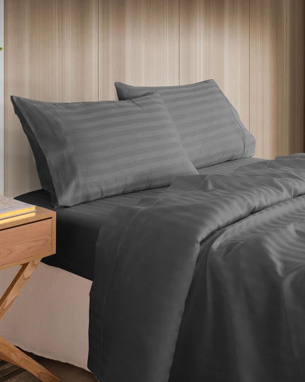 KENSINGTON 1200TC COTTON SHEET SET IN STRIPE-KING - CHARCOAL-1951134851558150144