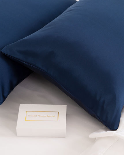 MULBERRY SILK PILLOW CASE TWIN PACK - SIZE: 51X76CM - NAVY-1951134812869890051