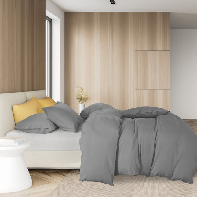 Royal Comfort 1000TC Cotton Blend Quilt Cover Sets King - Charcoal-1951134822093164546