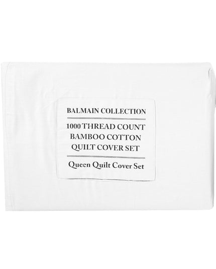 Royal Comfort - Balmain 1000TC Bamboo cotton Quilt Cover Sets (Queen) - White-1951134823074631687