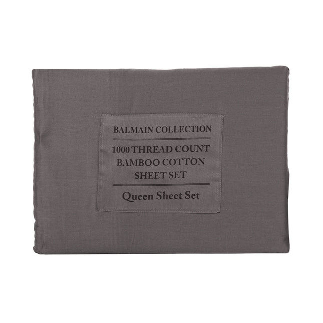 Royal Comfort - Balmain 1000TC Bamboo cotton Quilt Cover Sets (Queen) - Pewter-1951134823263375367