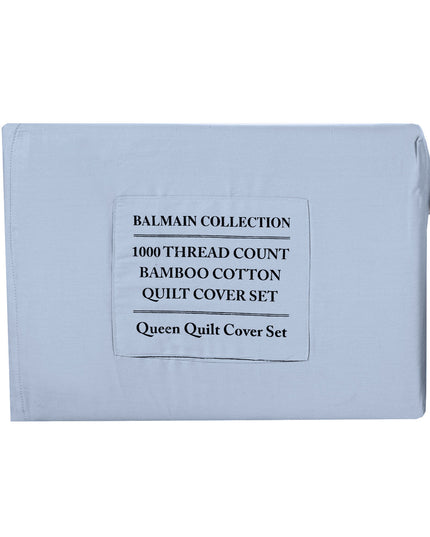 Royal Comfort - Balmain 1000TC Bamboo cotton Quilt Cover Sets (Queen) - Blue Fog-1951134823645057031