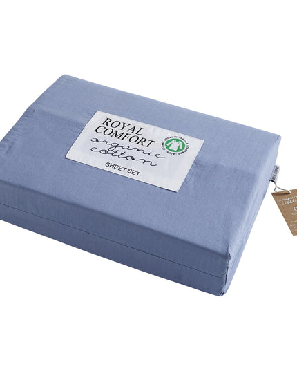 Royal Comfort - 250TC 100% Organic Cotton 4 Piece Sheet Set - Double - Indigo-1951134854909399041