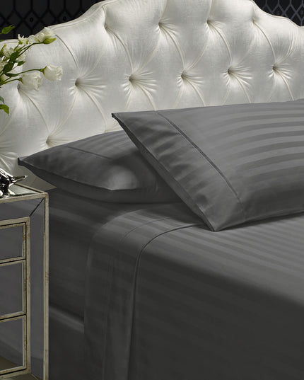 Royal Comfort 1200 Thread count Damask Stripe Cotton Blend sheet sets Queen Charcoal Grey-1951134866577952768