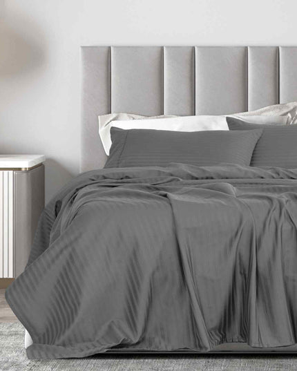 Royal Comfort 1200 Thread count Damask Stripe Cotton Blend sheet sets Queen Charcoal Grey-1951134866577952769