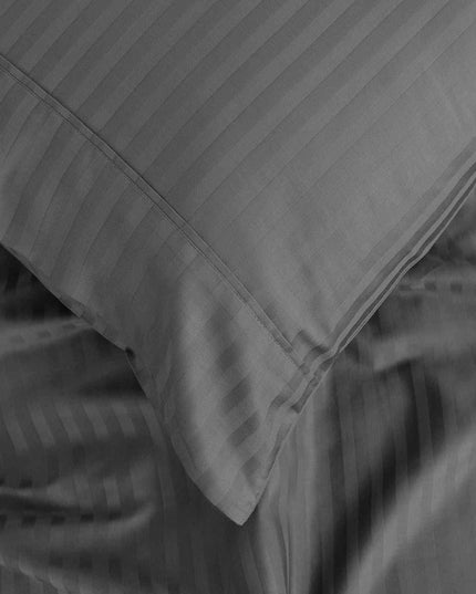 Royal Comfort 1200 Thread count Damask Stripe Cotton Blend sheet sets Queen Charcoal Grey-1951134866577952773