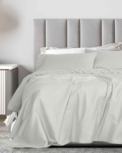 Royal Comfort 1200 Thread count Damask Stripe Cotton Blend sheet sets Queen Silver-1951134866833805313