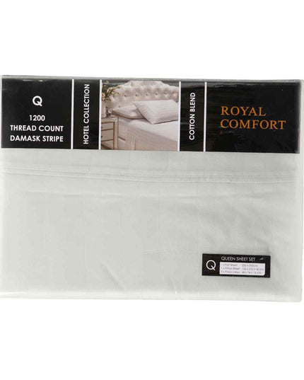 Royal Comfort 1200 Thread count Damask Stripe Cotton Blend sheet sets Queen Silver-1951134866833805314