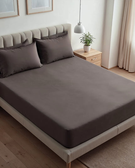 Royal Comfort 1500TC Cotton Rich Fitted sheet 3 PC Set Double-Dusk Grey-1951134869392330752