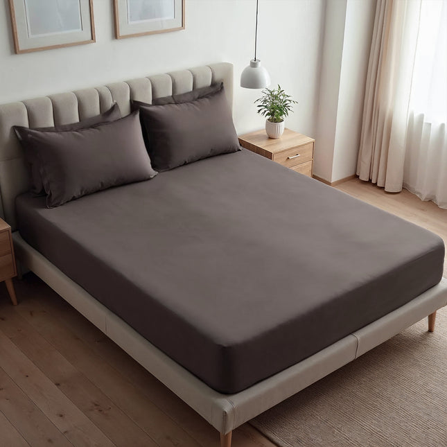 Royal Comfort 1500TC Cotton Rich Fitted sheet 3 PC Set Double-Dusk Grey-1951134869392330752