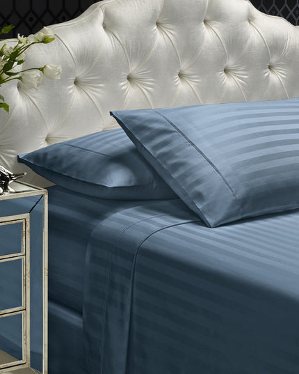 Royal Comfort 1200 Thread count Damask Stripe Cotton Blend sheet sets King Blue Fog-1951134870315077632