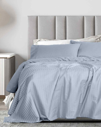 Royal Comfort 1200 Thread count Damask Stripe Cotton Blend sheet sets King Blue Fog-1951134870315077633