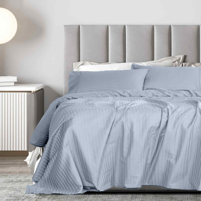 Royal Comfort 1200 Thread count Damask Stripe Cotton Blend sheet sets King Blue Fog-1951134870315077633