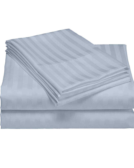 Royal Comfort 1200 Thread count Damask Stripe Cotton Blend sheet sets King Blue Fog-1951134870315077634