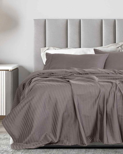 Royal Comfort 1200 Thread count Damask Stripe Cotton Blend sheet sets King Pewter-1951134870906474497