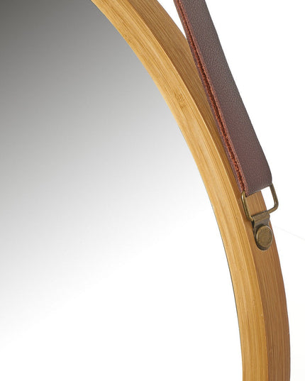 CARLA HOME Hanging Wall Mirror 38cm - Solid Bamboo Frame and Adjustable Leather Strap for Bathroom and Bedroom, Vanity Mirror, Makeup Mirror, Face Mirrors, Wall Shelf Mirror (Round 38 cm)-1992735290560745476