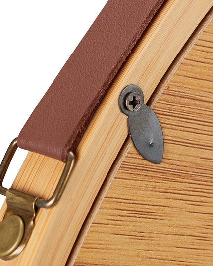 CARLA HOME Hanging Wall Mirror 38cm - Solid Bamboo Frame and Adjustable Leather Strap for Bathroom and Bedroom, Vanity Mirror, Makeup Mirror, Face Mirrors, Wall Shelf Mirror (Round 38 cm)-1992735290560745477