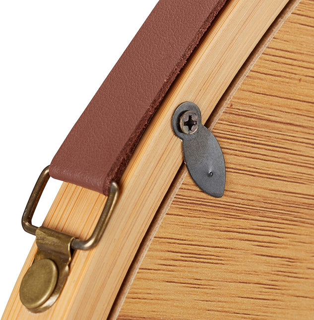 CARLA HOME Hanging Wall Mirror 38cm - Solid Bamboo Frame and Adjustable Leather Strap for Bathroom and Bedroom, Vanity Mirror, Makeup Mirror, Face Mirrors, Wall Shelf Mirror (Round 38 cm)-1992735290560745477