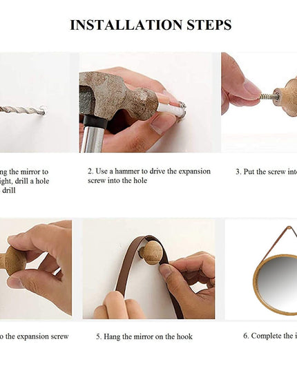 CARLA HOME Hanging Wall Mirror 38cm - Solid Bamboo Frame and Adjustable Leather Strap for Bathroom and Bedroom, Vanity Mirror, Makeup Mirror, Face Mirrors, Wall Shelf Mirror (Round 38 cm)-1992735290560745480