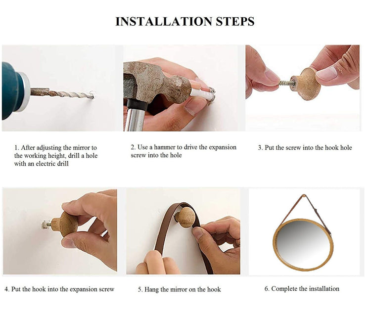 CARLA HOME Hanging Wall Mirror 38cm - Solid Bamboo Frame and Adjustable Leather Strap for Bathroom and Bedroom, Vanity Mirror, Makeup Mirror, Face Mirrors, Wall Shelf Mirror (Round 38 cm)-1992735290560745480