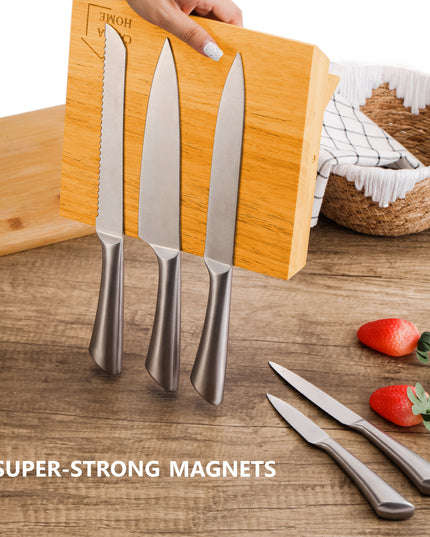 CARLA HOME Natural Bamboo Magnetic Knife Block Holder with Strong Magnets for Home Kitchen Storage & Organisation-1992735297133219841