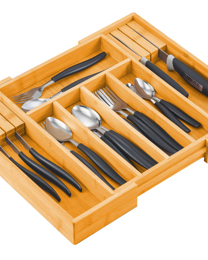 CARLA HOME Large Capacity Bamboo Expandable Drawer Organizer with Knife Block Holder for Home Kitchen Utensils-1992735295698767872